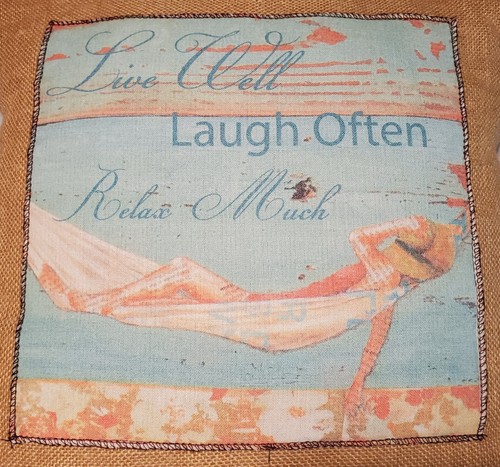 12" x 12" Burlap Beach Relax Throw Pillow Rustic Beachy Boho Chic Cottage Core - Picture 2 of 6