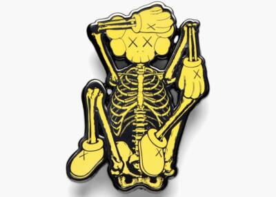 KAWS NVG Yellow Skeleton Enamel Pin