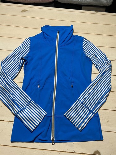 Lululemon Yoga Jacket Beaming Blue Classic Stripe Polar Cream Full Zip Size 4 - Picture 2 of 9