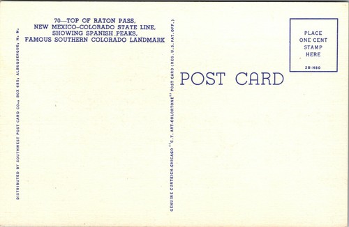 Postal Top of Ratan Pass Spanish Peaks casi nueva co State Line Colorado - Imagen 2 de 2