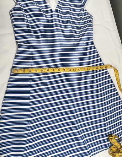 Lilly Pulitzer Bree Ottoman Striped Dress Sz M Blue Coastal V-Neck Fit & Flare - Picture 9 of 12