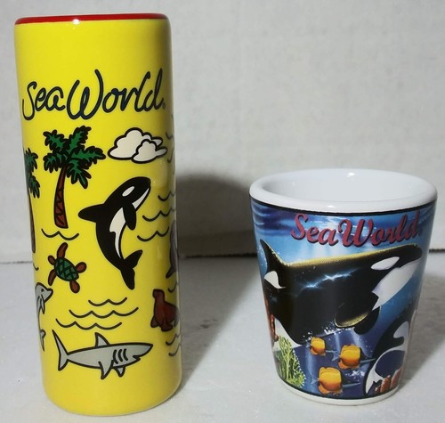 Set of two Sea World Souvenir Ceramic Shot Glass Shooter Marine Life - Picture 2 of 11