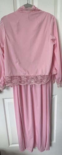 Vintage Women’s Size 14W Pink Sleeveless Maxi-Dress W/ Lace Trim Cardigan Jacket - Picture 2 of 8
