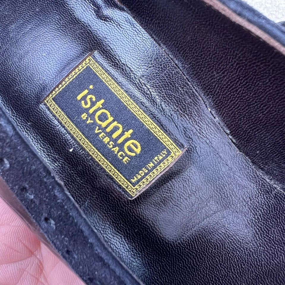 Istante VERSACE Gothic Croc Leather / Suede Vintage Pump Heels Black ~ Size 8.5 - Image 4 of 4