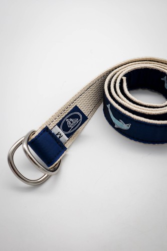 Ceinture Nautique Coton D-Ring Imprimé Dauphin Taille M Cuir Homme Essex, CT Coastal - Photo 3/8
