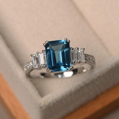 3.50 Ct Real Emerald Cut Topaz & Diamond Wedding Engagement Ring 14k White Gold