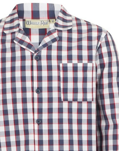 Walker Reid Mens Navy Check Pyjamas Cotton Button Down Classic Long Sleeved PJs - Picture 6 of 6