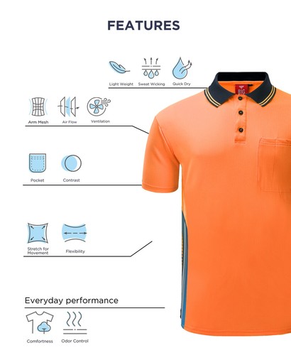 Mens Work Shirt Hi Vis Polo short sleeve Cool Dry Vents Safety workwear Contrast - Picture 3 of 29