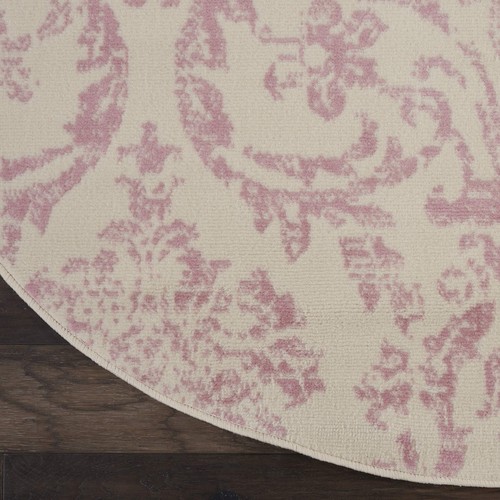 Nourison Jubilant Damask Ivory/Pink 8' x Round Area Rug Easy Cleaning Non - Picture 5 of 9