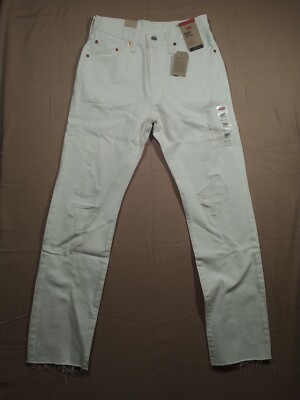 Levis 501 Original Womens Jeans Size 26x30 Raw Hem Distressed White Cotton NWT