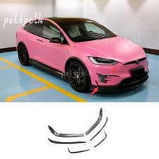 Front+Rear Bumper Canards Lip Splitter Fins For Tesla Model X 16-21 Carbon Fiber