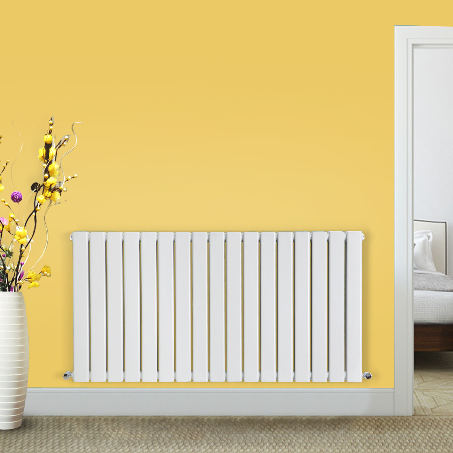 Flat Panel Radiator Designer White Single 600x1156mm Horizontal Central Heating