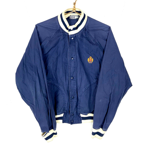 Vintage Polo Ralph Lauren Bomber Jacket Medium Blue Snap Button 90s