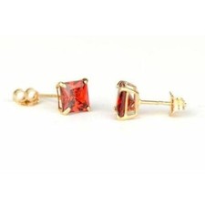 14k Yellow Gold Solid Square Princess Cut Birthstone 5MM CZ Stud Earrings