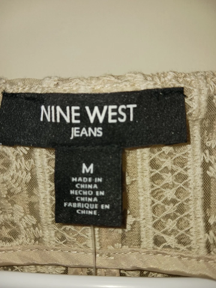 Cardigã feminino Nine West bege renda flor manga comprida tamanho médio - Imagem 3 de 4