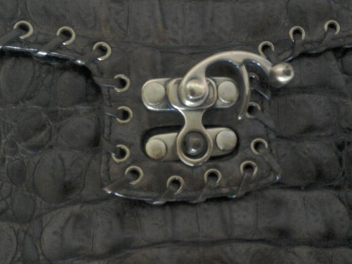 Sondra Roberts Dark Brown Leather (Embossed Crocodile Look) Handbag - Picture 10 of 12