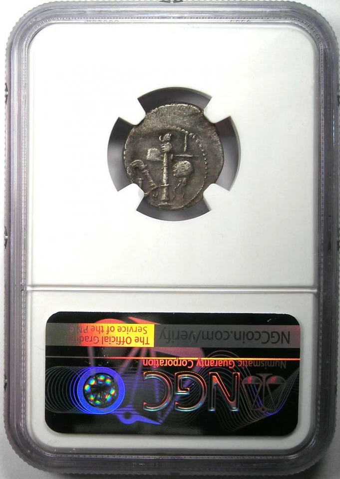 Julius Caesar AR Denarius Silver Elephant Roman Coin 49 BC - NGC Choice XF (EF) - Image 3 of 4