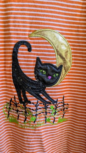 Holiday Edition Womens Halloween Holiday Shirt 2X Embroidered Sequin Black Cat - Picture 3 of 7
