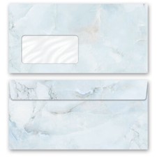 50 enveloppes à motifs au format DIN LONG - MARBRE BLEU CLAIR (avec fenêtre)