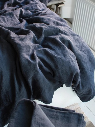 Linen Duvet Cover in Graphite Blue Washed Soft Anthracite Gray Blue Linen Quilt - Picture 4 of 8