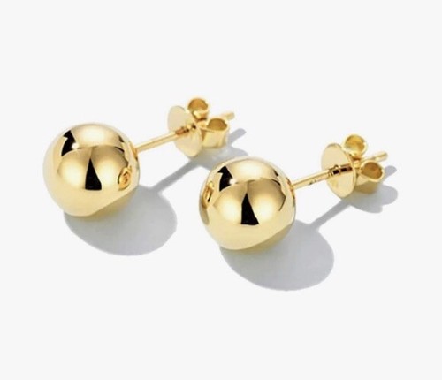 14K Yellow Gold Ball Push Back Earrings 12MM  - Picture 2 of 6