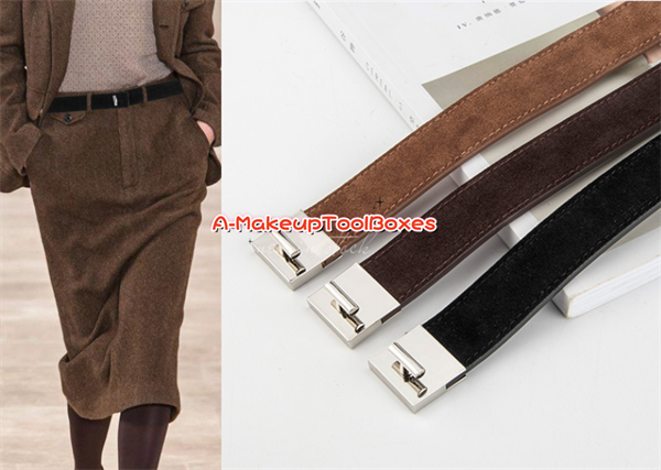 Women's Suede Leather Adjustable Silver Buckle Jeans Pants Waistband Belt B112