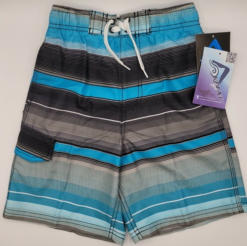 NEW Boy's Kanu Surf Horizon Swim Trunks Small (8) Black/Aqua