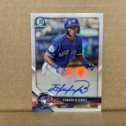 2018 Bowman Chrome Prospect Autographs Refractors Edward Olivares Auto /499 - Picture 2 of 3