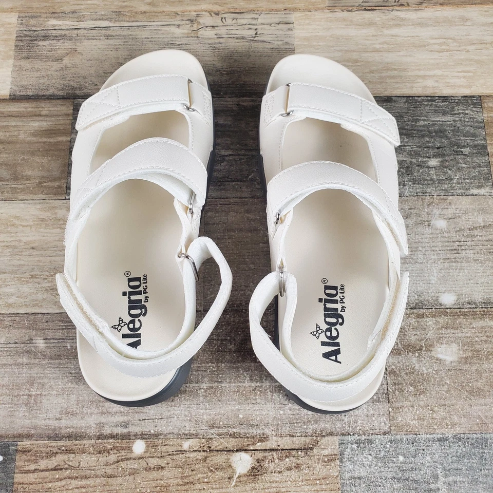 Alegria Henlee 女式凉鞋 8-8.5 码白色灰色踝带可调节绑带 — 第 4/4 张图片