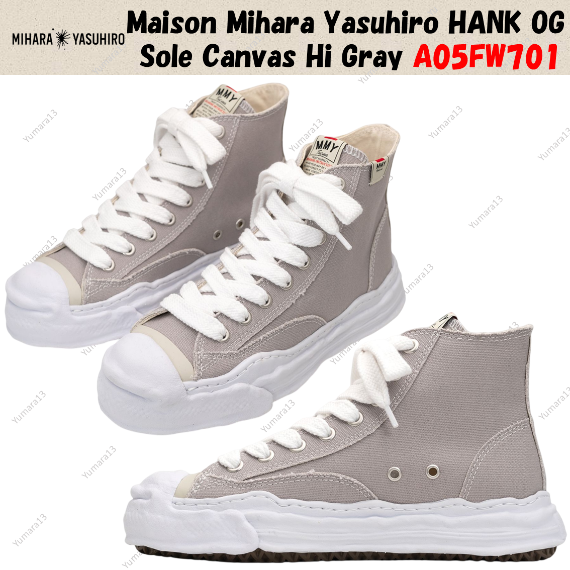 Maison Mihara Yasuhiro HANK OG Sole Canvas Hi Gray A05FW701 | eBay