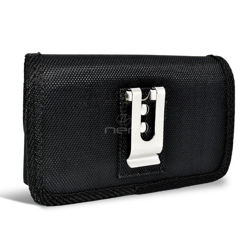 Für iPhone 16 Pro Max + Schwarz Horizontal Nylon Canvas Tasche Holster Etui Hülle - Bild 6 von 7