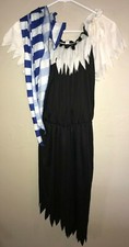 JUNIOR MEDIUM PIRATE HALLOWEEN DRESS HEAD BAND WAIST SASH BLACK WHITE COSTUME
