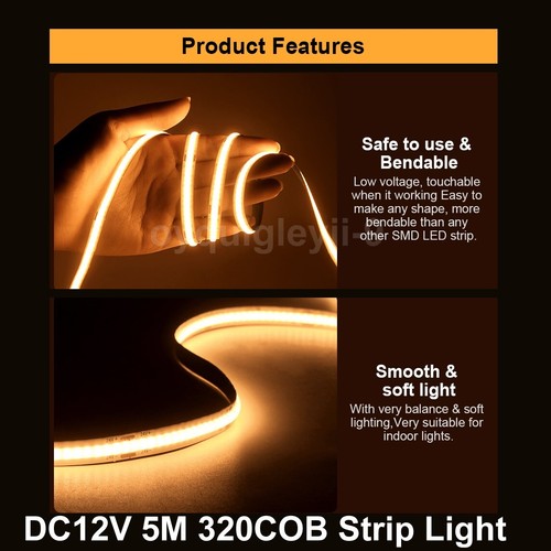 5M 320COB LED Strip Light 3000K Warm White High Density Flexible FOB Tape DC 12V - Picture 7 of 9
