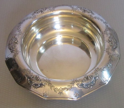 Antiguo cuenco de plata esterlina Gorham Durgin borde floral perforado prensado 9" 351 g - Imagen 9 de 9