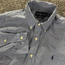 Ralph Lauren Button Down Up Shirt Men's M Blue Vertical Stripes Casual Office