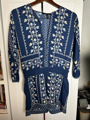 BCBGMax Azria Mujer’s Patrón Geométrico Boho Manga Larga Azul Mameluco XS - Imagen 14 de 14