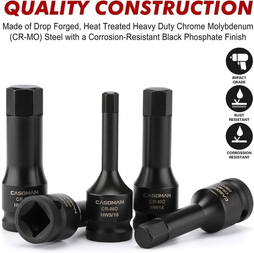 1/2" Drive Master Impact Hex Bit Set, Hex Driver, SAE/Metric, 1/4" - 3/4", 6m... - Picture 6 of 8