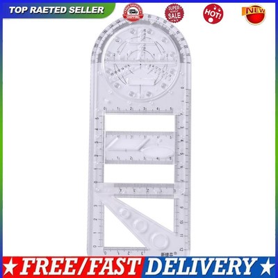 Multifunctional Geometric Ruler Plastic Circle Ellipse Drawing Ruler(White)