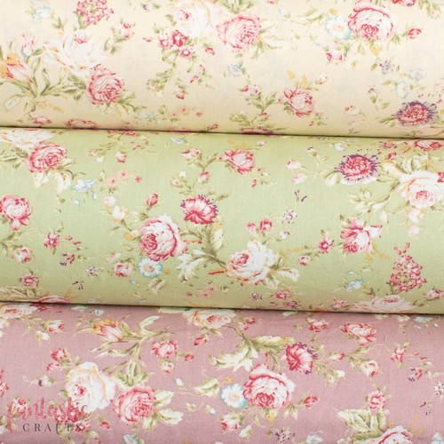 Large Poppy Floral Print Cotton Poplin - Ditsy Vintage Rose Floral Material - Picture 11 of 62