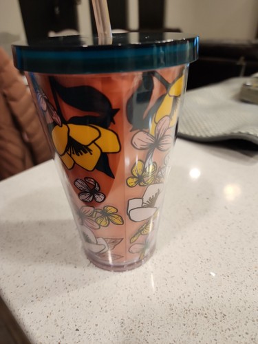Starbucks 16oz Tumbler Poppy Flowers Acrylic Cold Drink Green Orange Rare - Picture 3 of 7