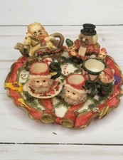 Vintage Santa Faces Elves Christmas Mini Tea Set Red Green
