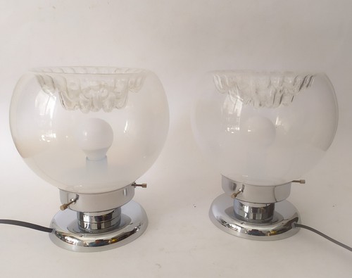 ♥ COPPIA LAMPADE DESIGN TONY ZUCCHERI VINTAGE SPACE AGE ABATJOURS VETRO MAZZEGA - Imagen 2 de 8