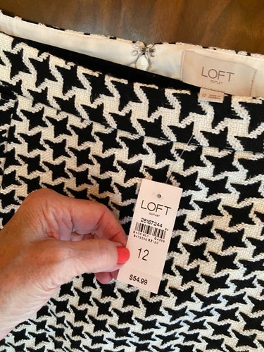 Loft Damen schwarz/weiß Hahnentritt Fransen gefütterter Rock 12 neu mit Etikett - Bild 7 von 8