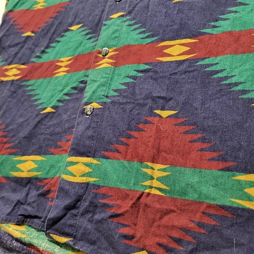 Vintage Globe Trotter Shirt Mens Large Blue Button Up Southwestern Aztec Cotton - Picture 6 of 12