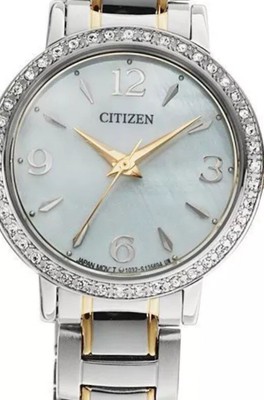 New Citizen El3044 54d Women S Diamond Accented Tt Mother Of Pearl Dial Watch Ebay