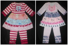 NEW Boutique Girls Pink Striped Tiered Ruffle Tunic Dress Leggings Outfit Set