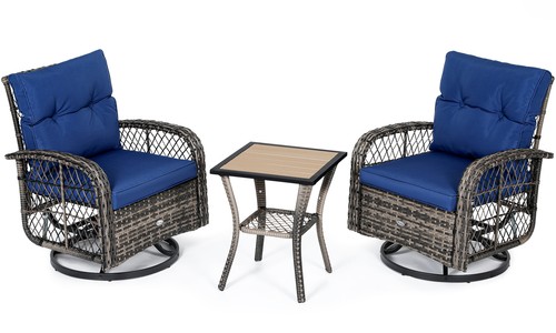 3PC Patio Outdoor Swivel Glider Rocker Wicker Bistro Rocking Furniture Chairs - Picture 2 of 9