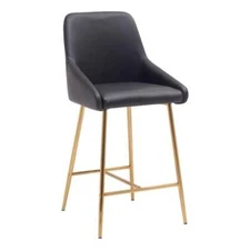 Plata Import Naila 26" Gold Counter Stool in Black Faux Leather (Set of 2)