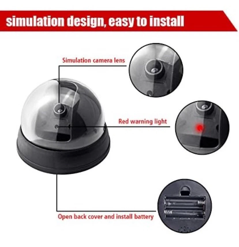 NEW 2pcs Dummy Camera Fake Security CCTV Dome with Flashing Red LED Light - Image 3 of 3