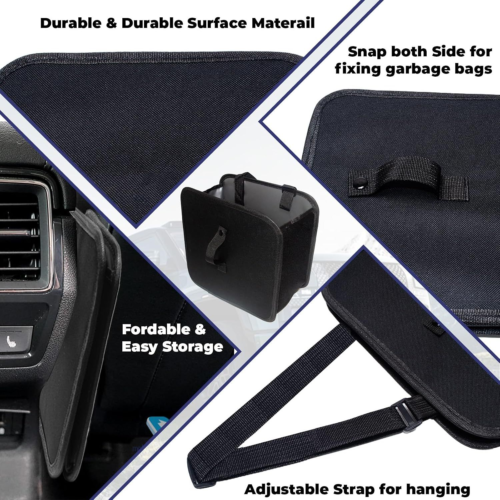 Car Trash Can, Foldable Can for Car, Collapsible Hanging Small, Black - Picture 4 of 7